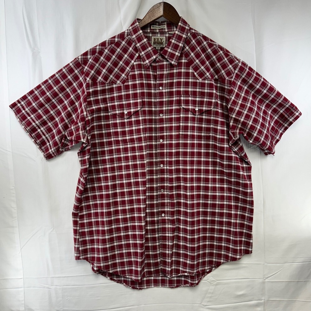 Ely Cattleman Western Shirt Mens XXL Red Plaid Pearl Snap Short Sleeve